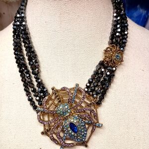 Elegant Black and Gold Spider Necklace